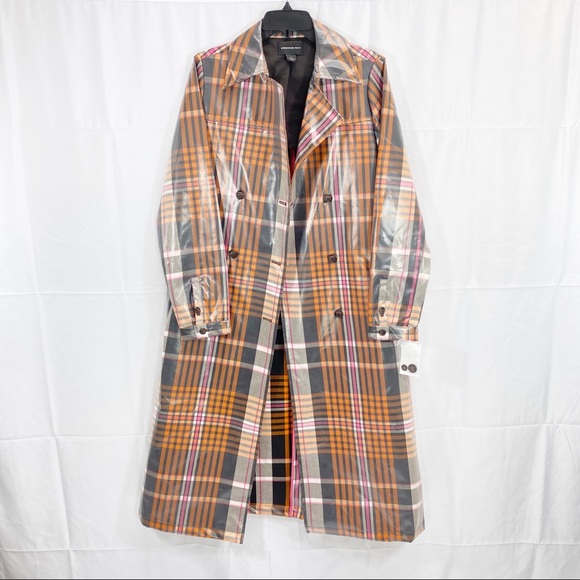 Something Navy plaid glossy trench coat - Picture 3 of 4